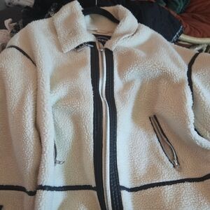 Scoop NYC Off-White Teddy Jacket with Dark Accents